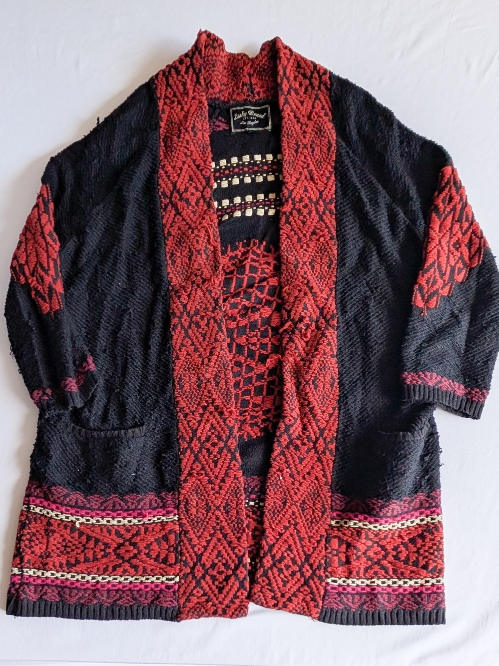 Lucky Brand Aztec Open Front Womens Medium Long Sleeve Cardigan Sweater *Fair*